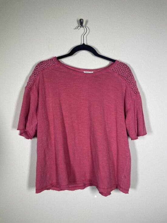 Sundance Tops - Sundance Women's Coral Pink Embroidered Shoulder SS Top Blouse Boxy M!